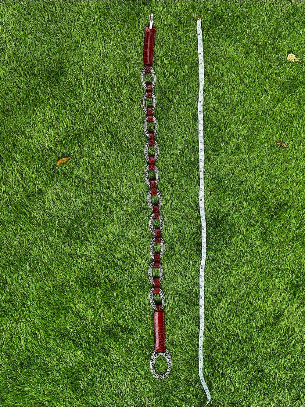 Red Leather and Silver-Link Key/Card Holder Strap